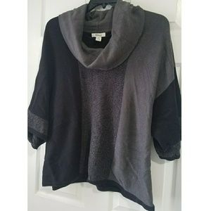 Cowl neck, front block color sweater.